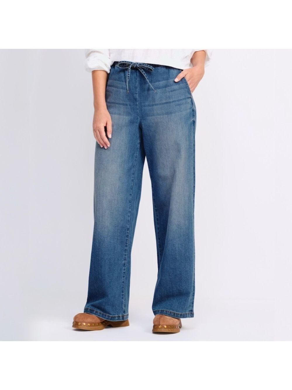 Vigoss Freddie Wide-Leg Jeans Drawstring Waist in Medium Blue Women’s Size 27